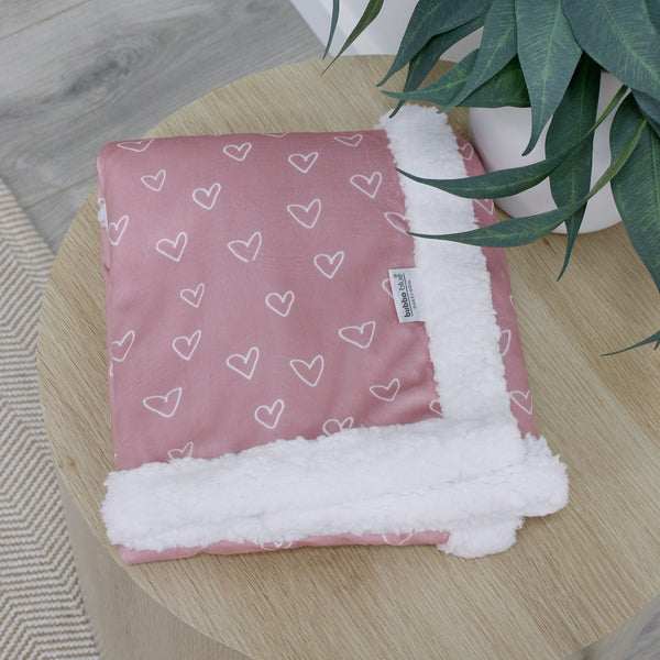 Nordic Velour Cuddle Blanket with Fleece Lining - Berry Heart