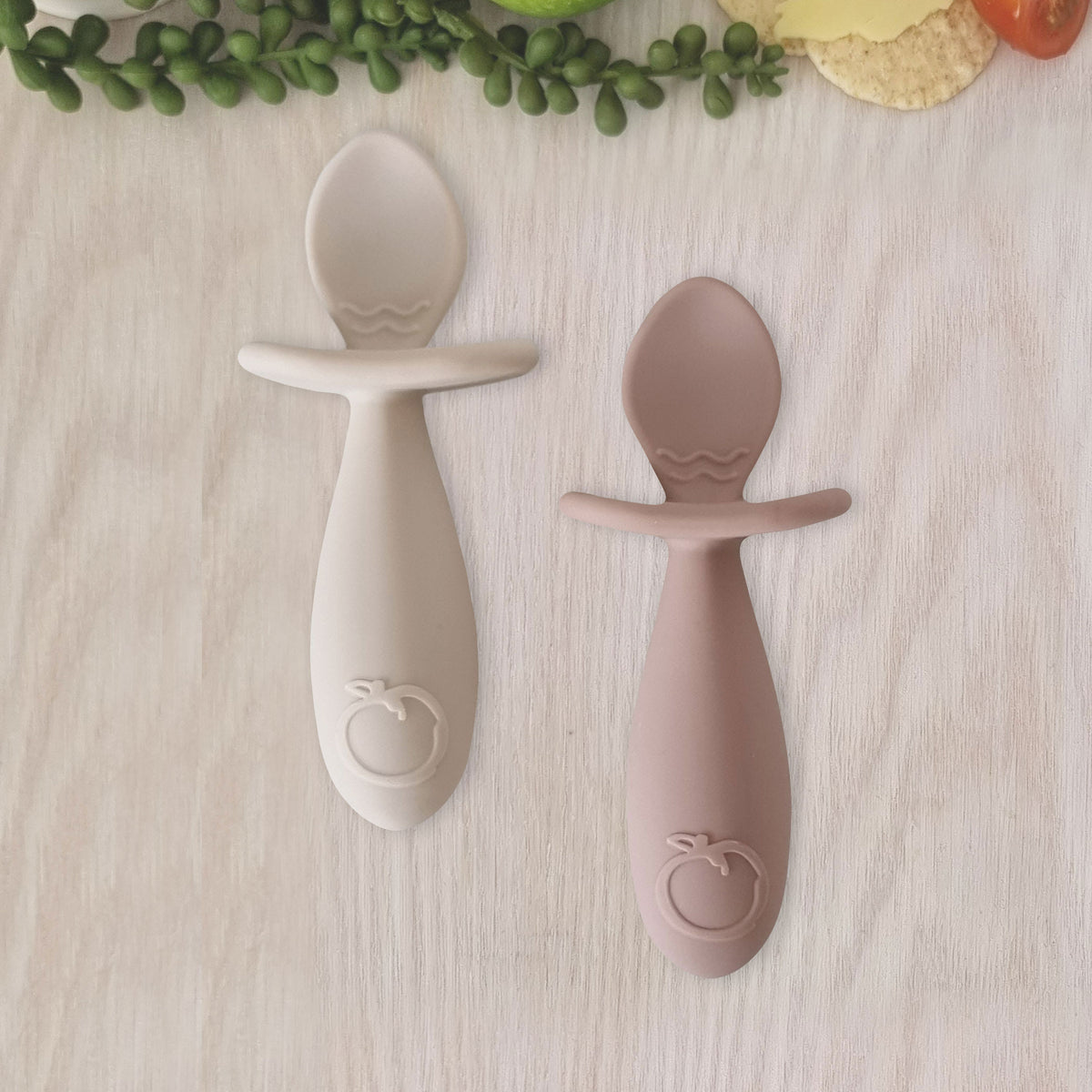 Plum Silicone 2pk Easy Grip Spoon Set- Sand/Nutmeg - Bubba Blue Australia
