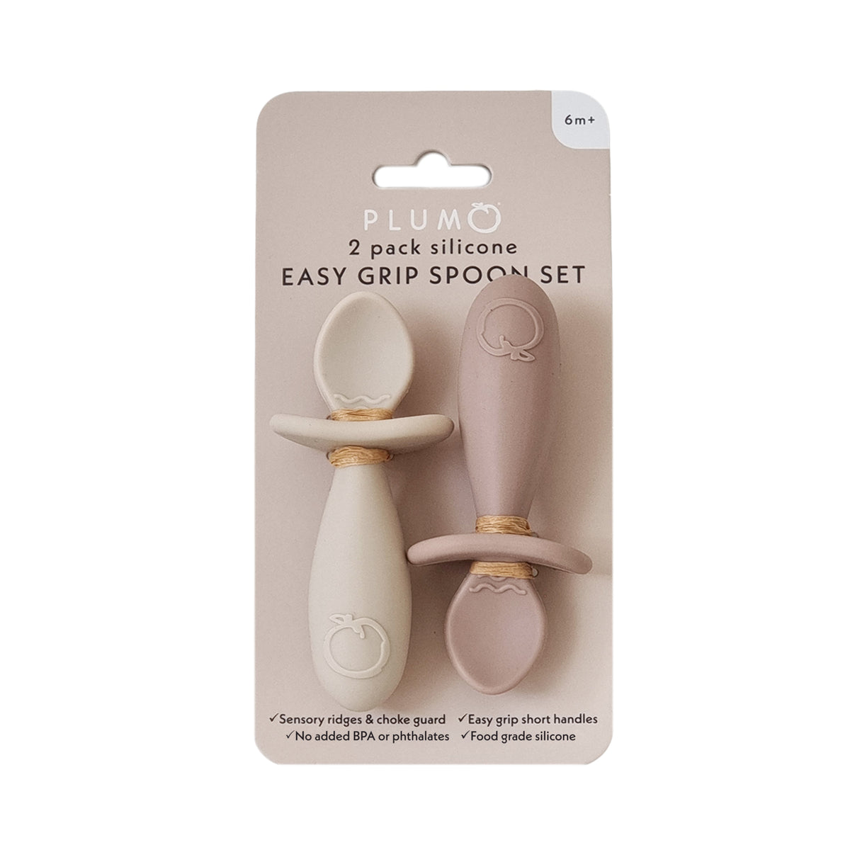 Plum Silicone 2pk Easy Grip Spoon Set - Sand/Nutmeg - Bubba Blue Australia