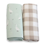 Provincial 2pk Jersey Co Sleeper/Bedside Sleeper Fitted Sheets - Olive/Taupe - Bubba Blue Australia