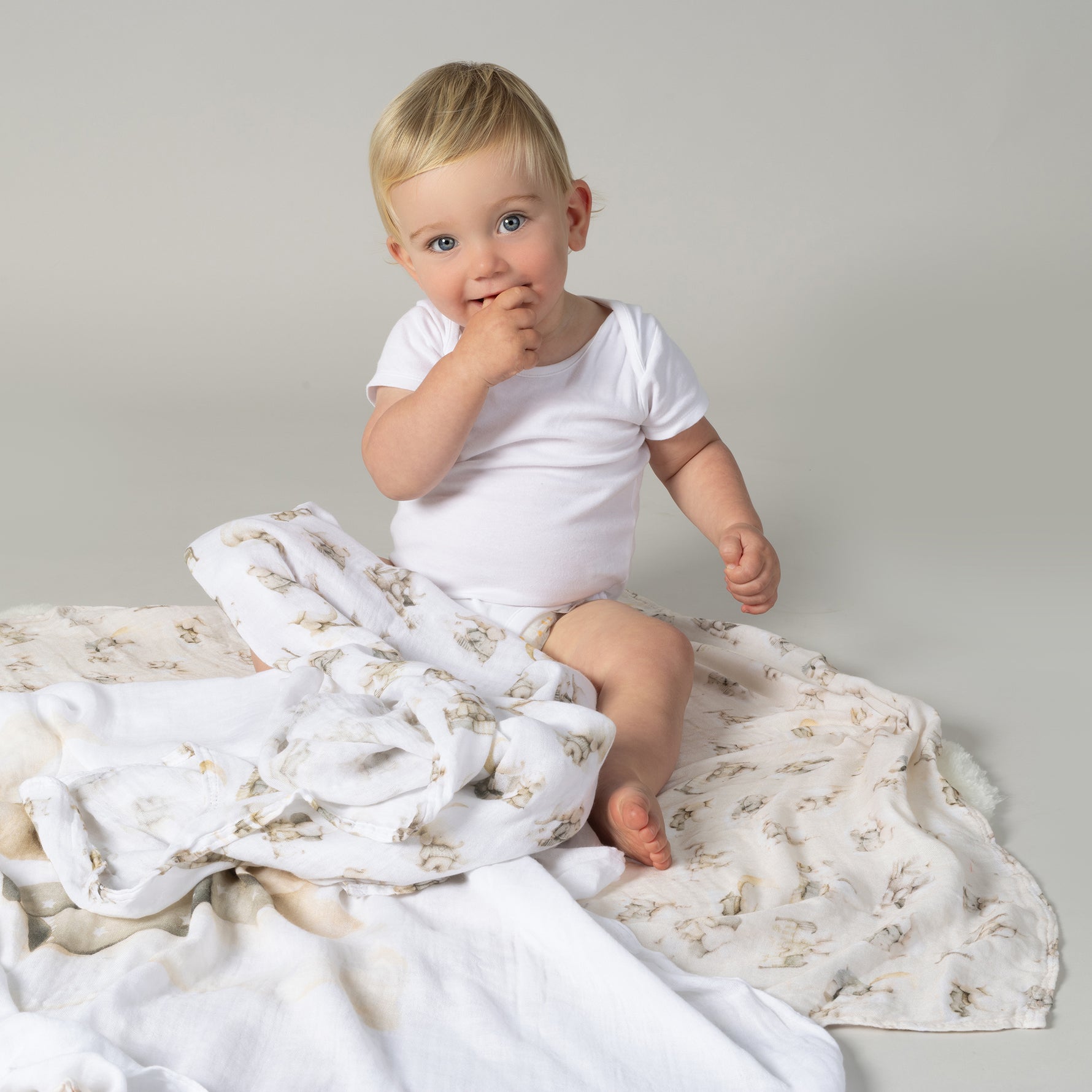 Elephant Bedtime 3pk Muslin Wraps - Bubba Blue Australia