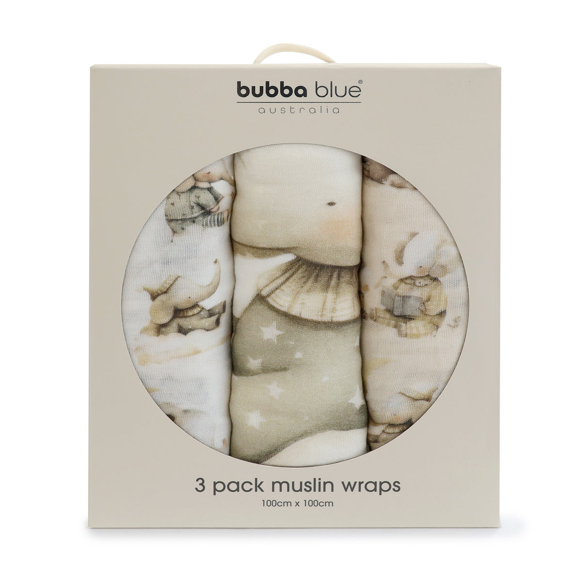 Elephant Bedtime 3pk Muslin Wraps - Bubba Blue Australia