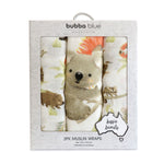 Aussie Animals 3pk Muslin Wraps - Bubba Blue Australia