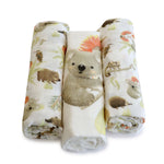 Aussie Animals 3pk Muslin Wraps - Bubba Blue Australia