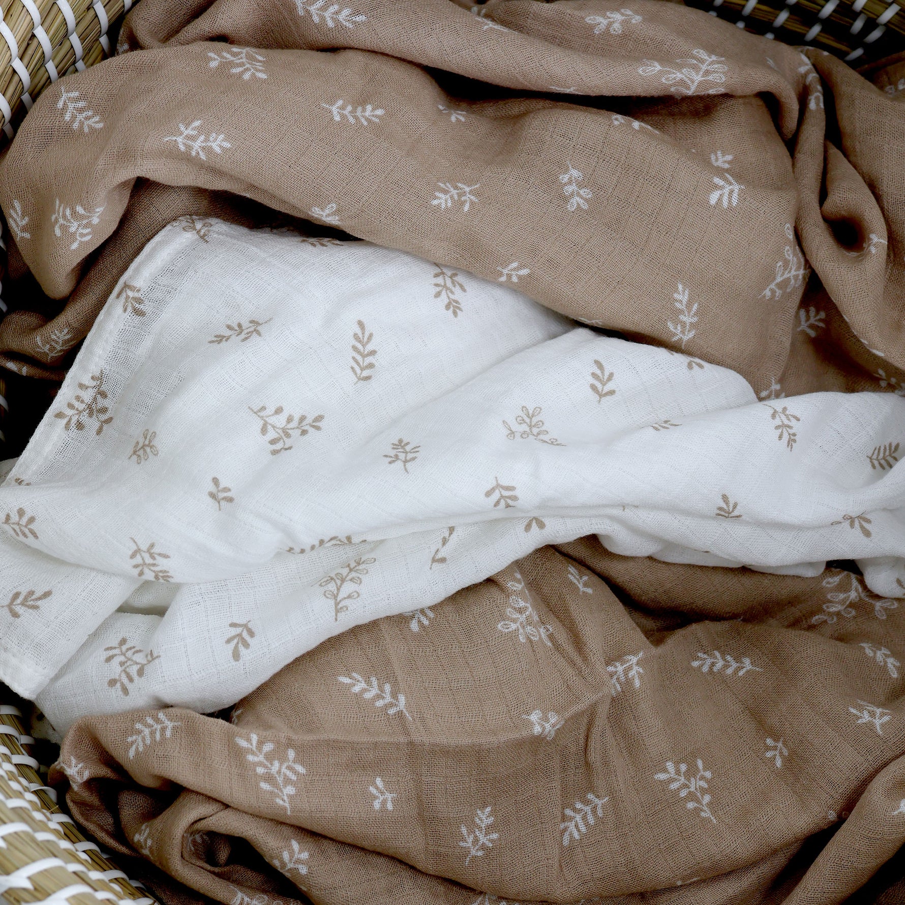 Organic Cotton 3pk Muslin Swaddle Wraps - Chestnut - Bubba Blue Australia
