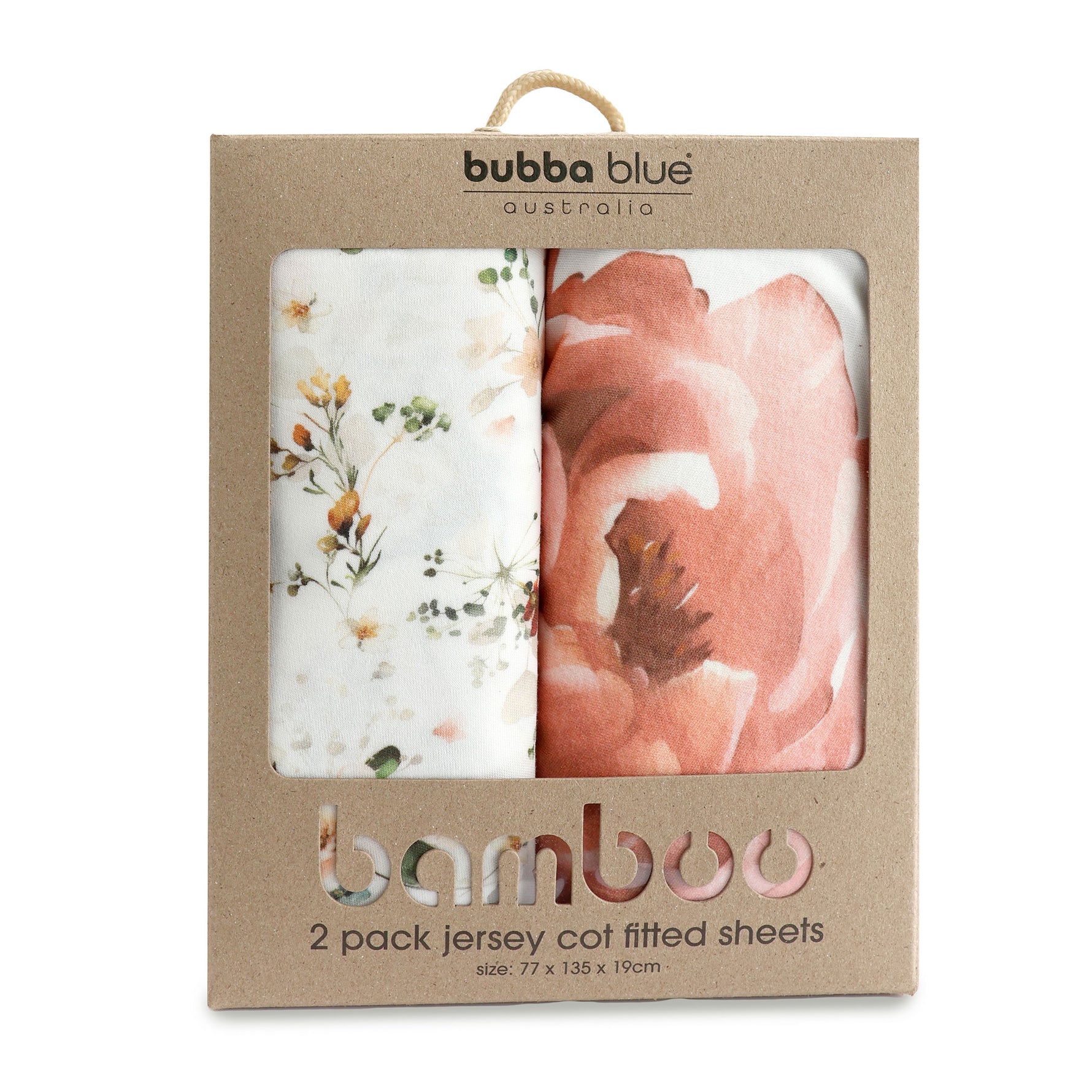 Peonies Bamboo 2pk Jersey Cot Fitted Sheets - Bubba Blue Australia