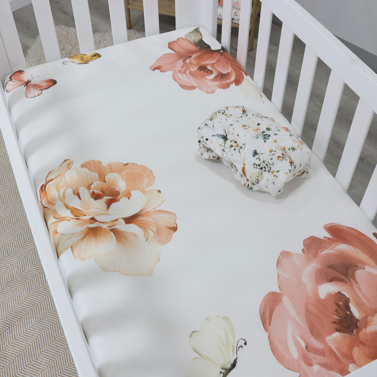 Peonies Bamboo 2pk Jersey Cot Fitted Sheets - Bubba Blue Australia