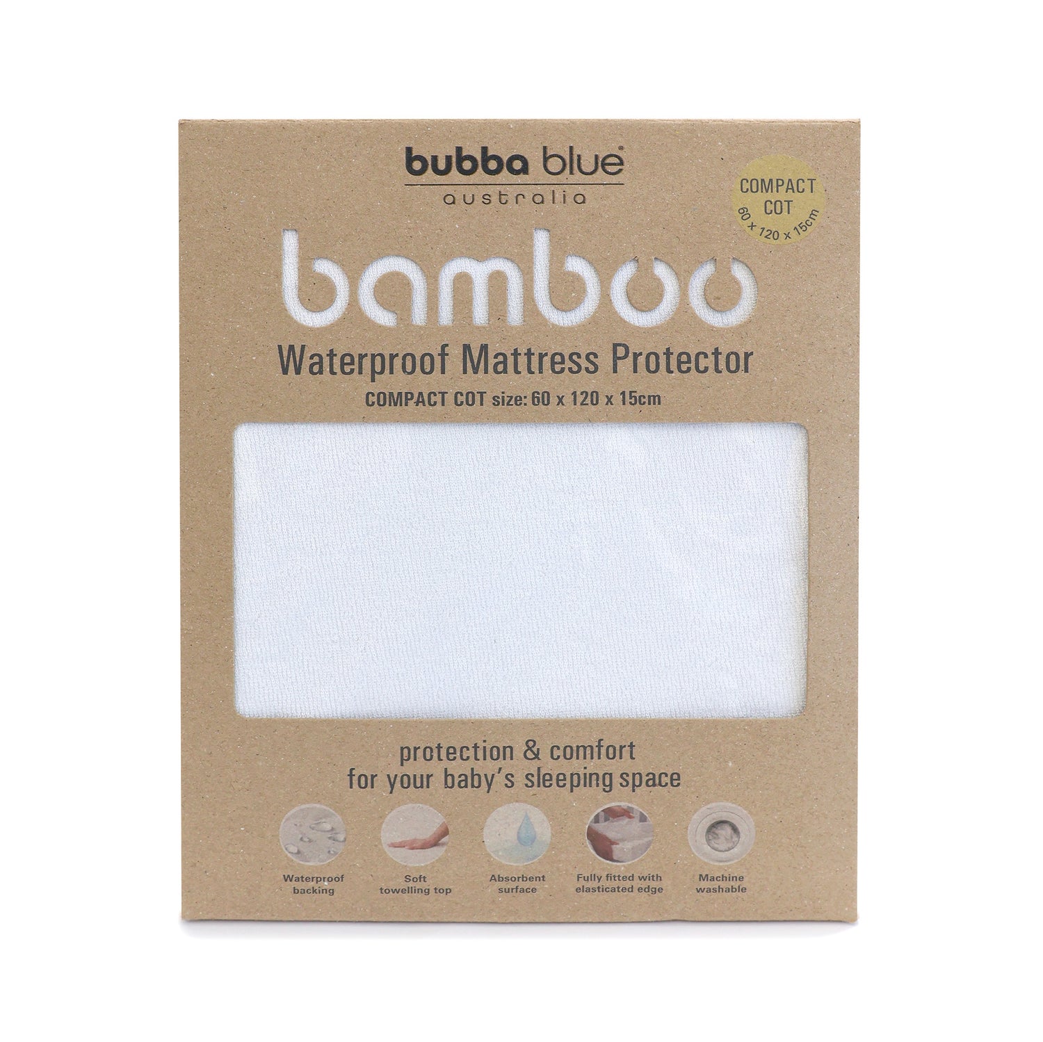 Bamboo White Compact Cot Waterproof Mattress Protector - Bubba Blue Australia