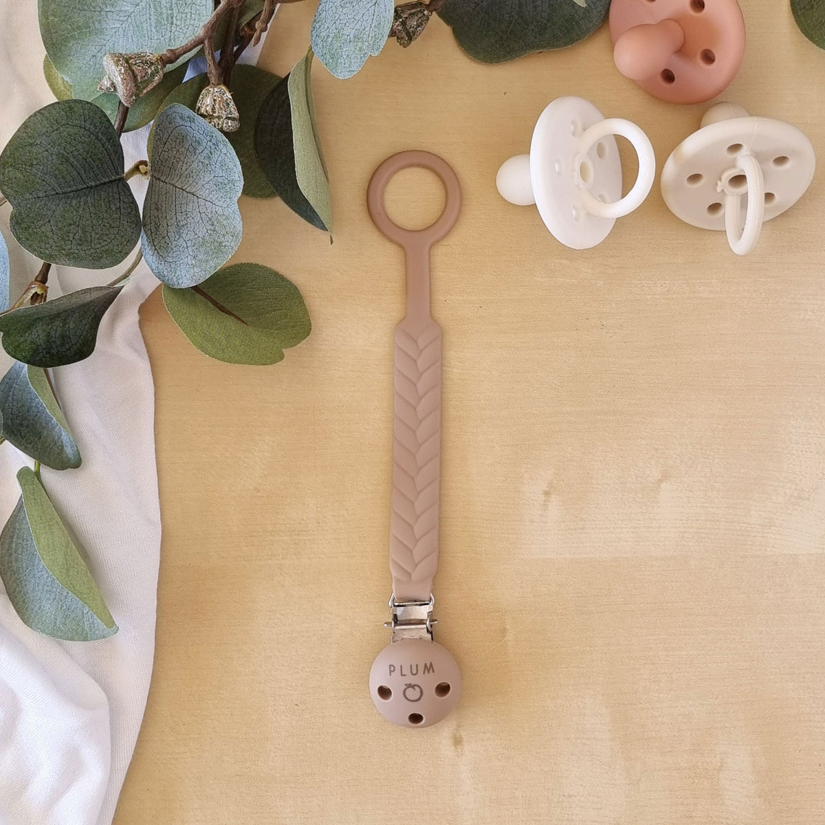 PLUM Silicone Soother Connector - Nutmeg - Bubba Blue Australia