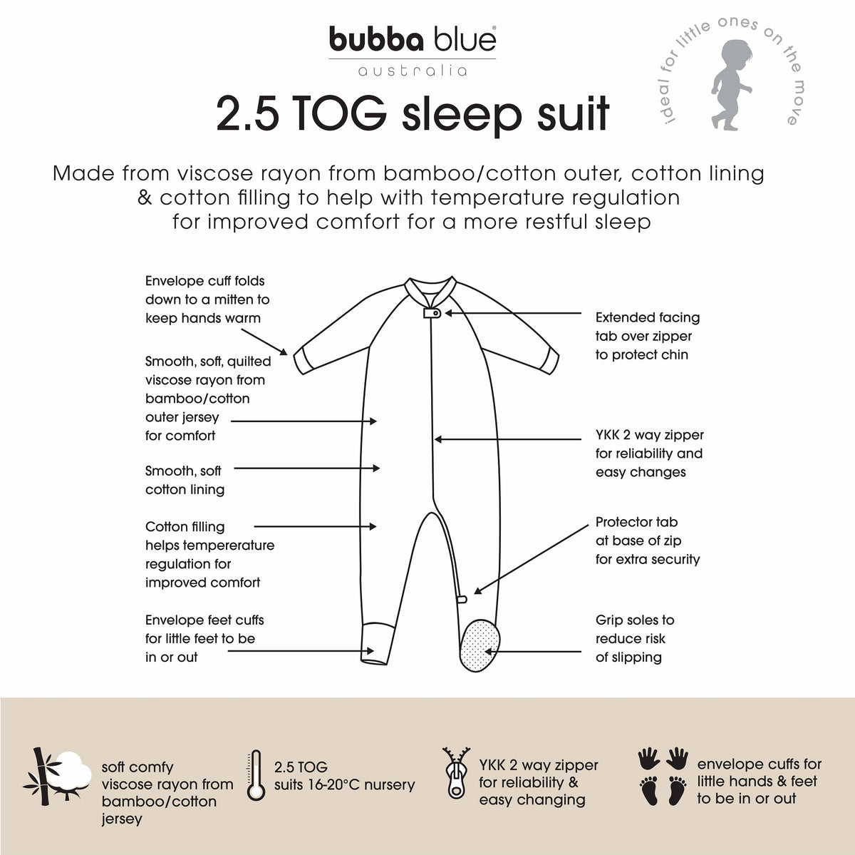 Chestnut 2.5 TOG Sleep Suit - Bubba Blue Australia