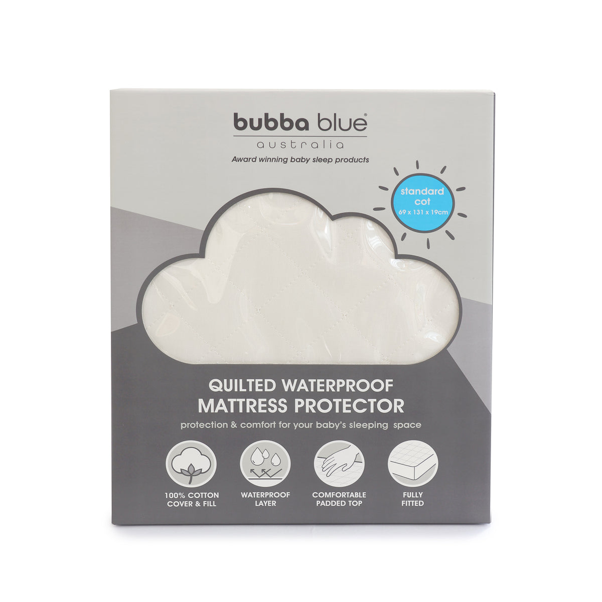 Standard Cot Waterproof Quilted Mattress Protector - Bubba Blue Australia