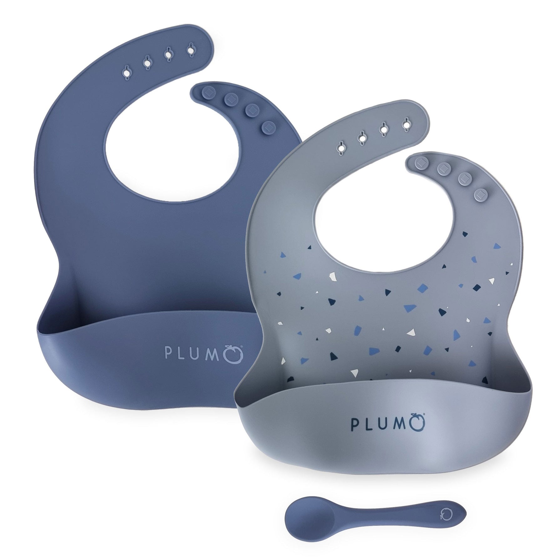 PLUM 3 Piece Silicone Bib and Spoon Set - Steel Blue/Denim - Bubba Blue Australia