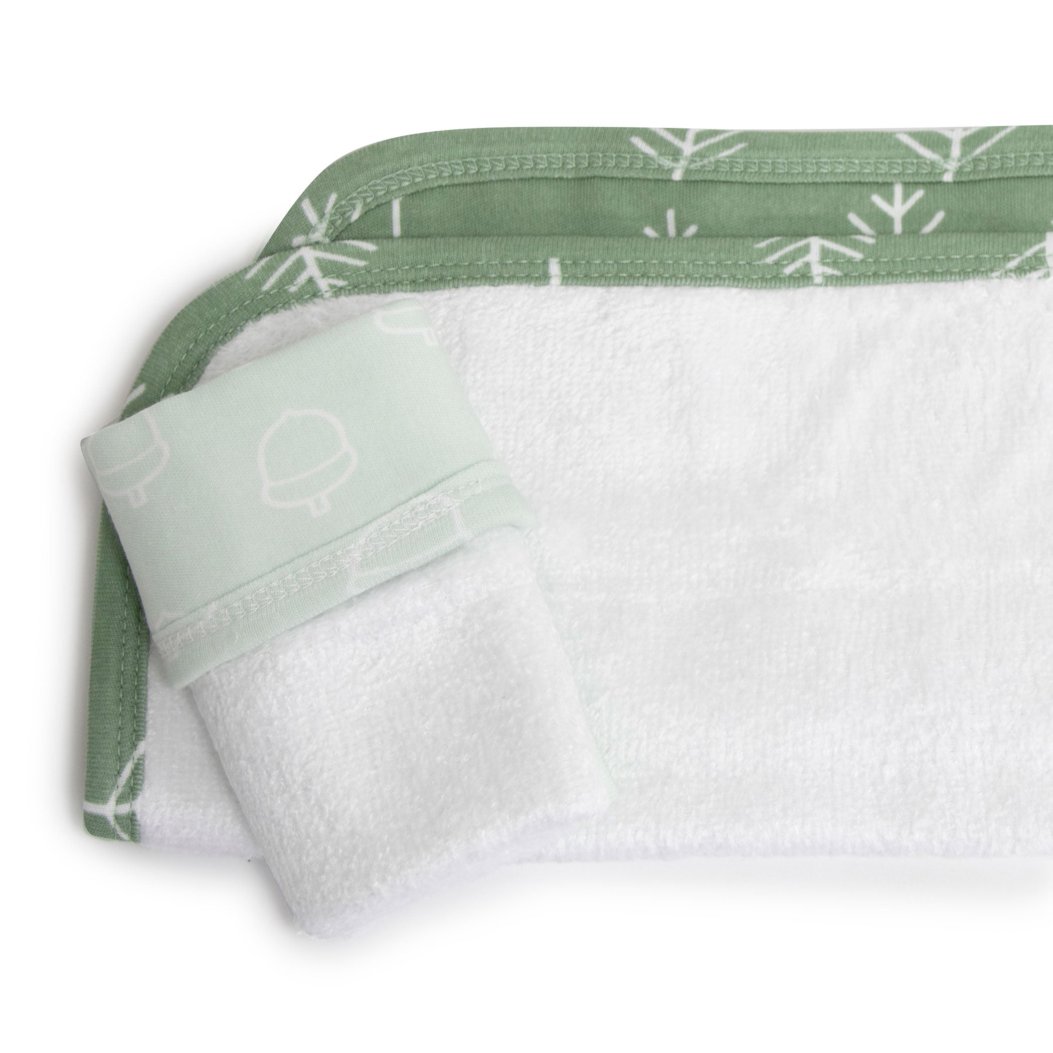 Nordic Avocado/Forest Bundle - Hooded Towel, Change Mat Cover, Face Washer, Jersey Wrap, Security Blanket