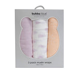 Nordic 3pk Muslin Wraps Peach/Lilac - Bubba Blue Australia