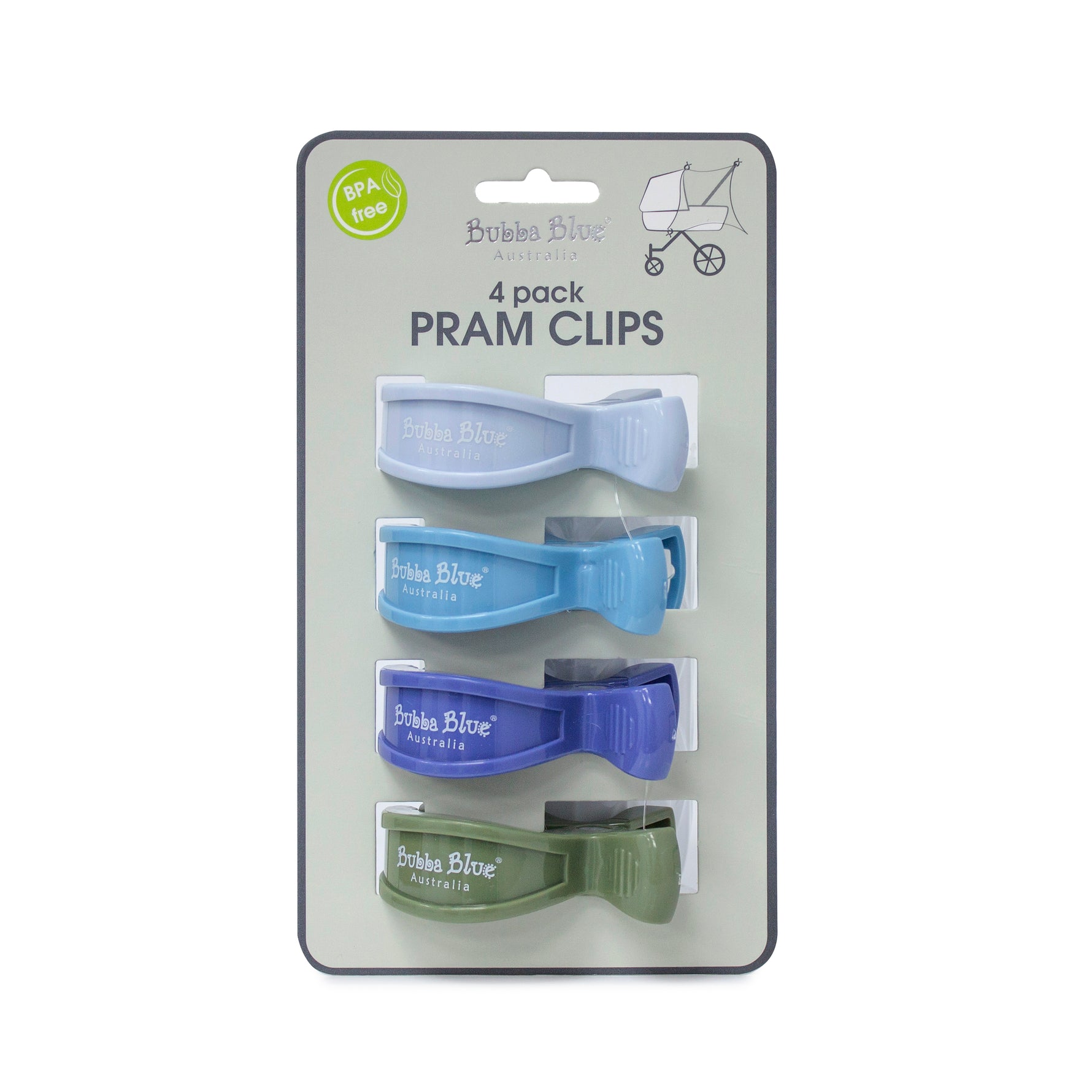 4pk Pram Clips Boy Pack - Dusty Blue/Teal/Navy/Pesto - Bubba Blue Australia